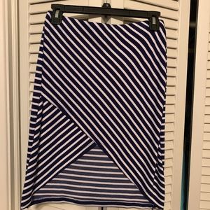 Papaya strip midi skirt